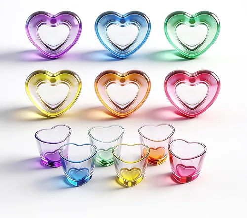 Vista 9 de Juego de 6 vasos de chupito en forma de corazón de 1.5 onzas/Soju/Arcoiris/a granel/tequila/lindo
