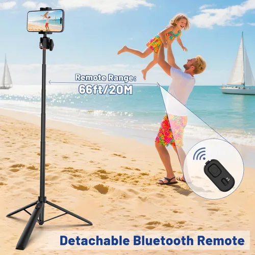 Vista 13 de Ailight Trípode de viaje extensible de 60 pulgadas y palo selfie con zapata fría y control remoto inalámbrico, cabeza de bola de 360° para vlogging