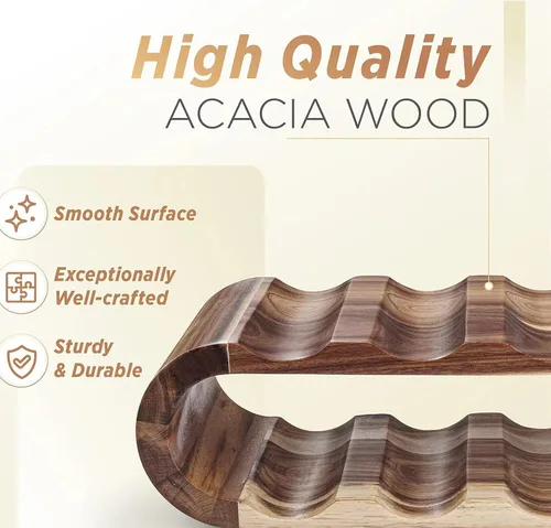 Vista 7 de MultiBey Estante para vino de madera de acacia para 8 botellas, almacenamiento compacto independiente para encimera y gabinete, soporte