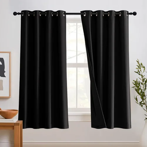 Vista 57 de RYB HOME - Cortinas con cancelación de ruido de 63 pulgadas de largo, juego de 2 paneles, 3 capas totales, cortinas opacas, insonorizadas