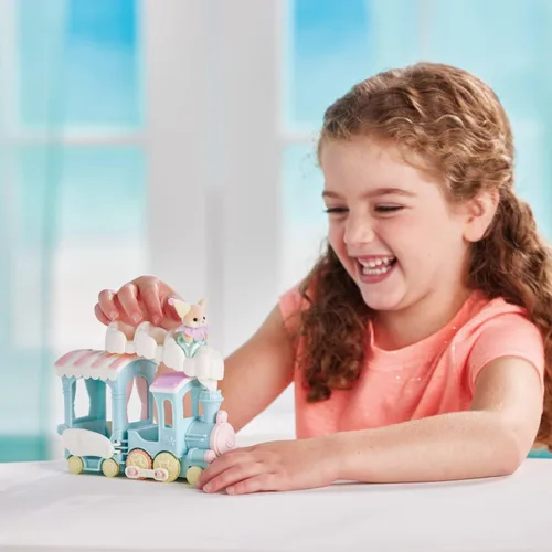 Vista 4 de Calico Critters – Tren de arco iris de nube flotante – Serie de atracciones Calico Land – Juguete de simulación para niños, vehículo en miniatura