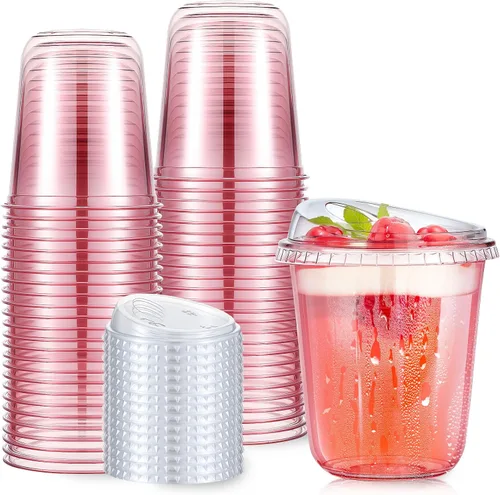 Vista 13 de Ziliny 50 juegos de tazas de café de plástico transparente con tapas para beber, tazas desechables de plástico PET transparente para café helado