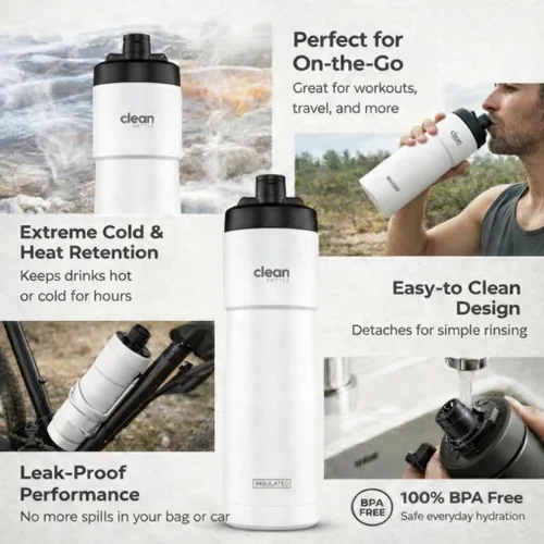 Vista 3 de The Clean Hydration Co - Botella de agua aislada para bicicleta de 23 onzas, boquilla fácil de limpiar, botella deportiva fácil de apretar, botella