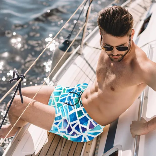 Vista 2 de Mens Swim Trunks Quick Dry Swim Shorts with Mesh Lining Swimwear Bathing Suits Triangle Mosaico