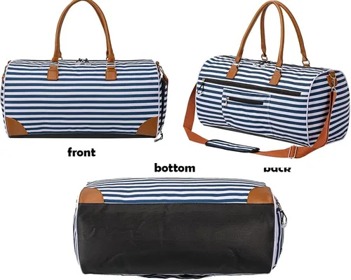 Vista 3 de Kuston Bolsas deportivas para gimnasio con compartimento para zapatos bolsas de viaje para hombres y mujeres Franjas Azules