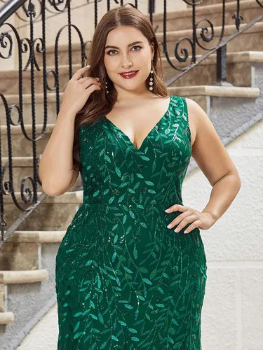Vista 5 de Ever-Pretty Vestido de sirena sin mangas con cuello en V doble para mujer, talla grande, 7886-PZ