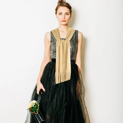 Vista 6 de Aster Chales metálicos brillantes y envolturas para vestidos de noche con hebilla para mujer, chales y envolturas para fiesta, novia, dama de honor