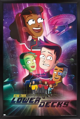 Vista 8 de Star Trek: Lower Decks - Póster de pared de arte clave, 22.4 pulgadas de largo x 14.7 pulgadas de ancho, versión enmarcada de madera de granero