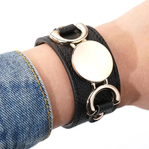 Vista 6 de Pulsera de cuero de metal geométrico regalo de joyería para mujer y niña