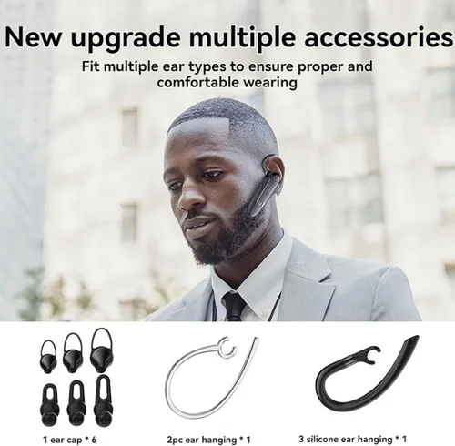 Vista 9 de Auriculares Bluetooth, auricular inalámbrico de una sola oreja con micrófono ENC con cancelación de ruido, 30 horas de tiempo de llamada
