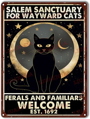 Vista 14 de Letrero de metal de hojalata Salem Sanctuary para gatos Wayward Ferals and Familiars, letrero de metal de hojalata para hombre, decoración de pub, 8