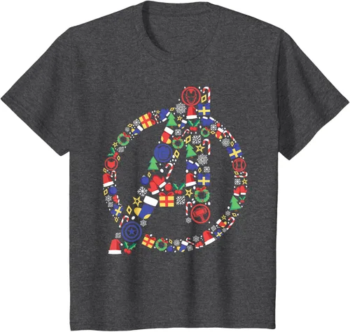 Vista 35 de Marvel Avengers A Logo Symbol Holiday Christmas Icons Camiseta, Negro