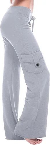 Vista 2 de Pantalones de yoga con corte de bota para mujer, con bolsillos de carga, elásticos, pantalones palazzo, pantalones largos y anchos para entrenamiento