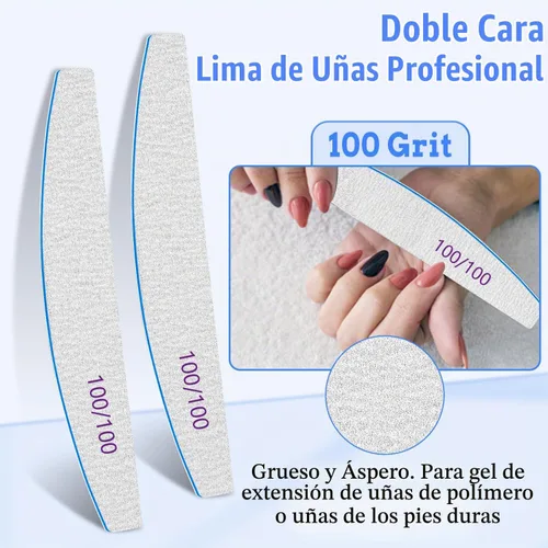 Vista 3 de BLESWIN Lima de uñas de grano 100/100, 25 piezas profesional de doble cara, herramienta gruesa reutilizable y lavable para uñas acrílicas y de gel