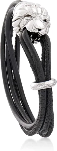Vista 3 de Ross-Simons Italian Sterling Silver Lion Bracelet With Black Leather