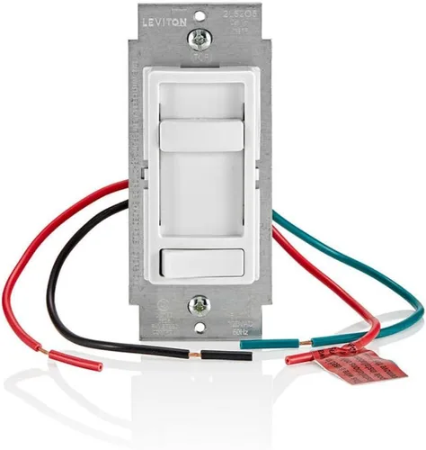 Vista 11 de Leviton SureSlide - Interruptor de pared para ventilador de techo, control silencioso de ventilador de 3 velocidades, 1.5 amperios, 661F-10I, marfil