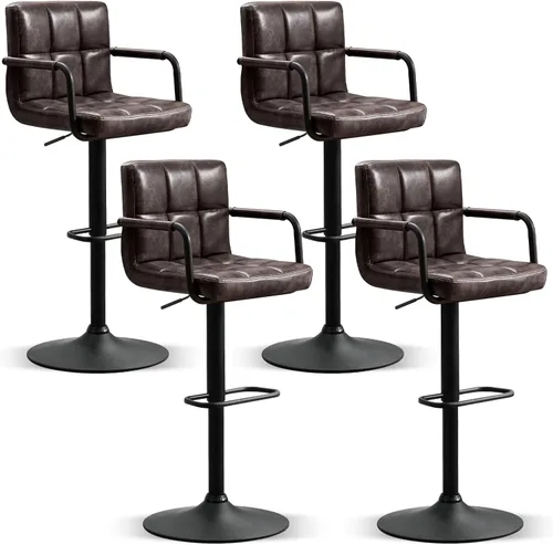 Vista 17 de Furniliving Taburetes de bar ajustables con respaldo, juego de 2 taburetes de bar negros, taburetes de bar de terciopelo con giro de 360°, taburetes