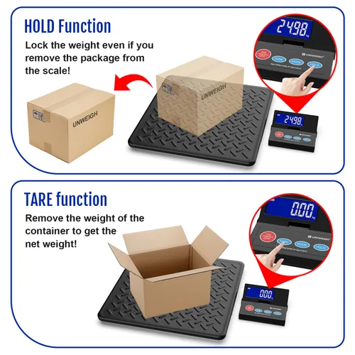 Vista 4 de 440 lb Escala postal digital de 10 g de precisión para envíos de paquetes con LCD retroiluminada, plataforma de acero aleado, alimentación por