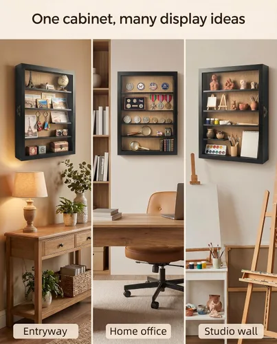 Vista 5 de Marco de caja de sombra de 14 x 17 pulgadas con 4 estantes, vitrina de memoria profunda con estantes móviles, se utiliza para recoger medallas