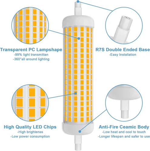 Vista 3 de R7S - Bombilla LED de 4.646 in, 120 V, 150 W, equivalente a bombilla halógena T3 J, de larga duración, para trabajo, seguridad, paisaje, lámparas