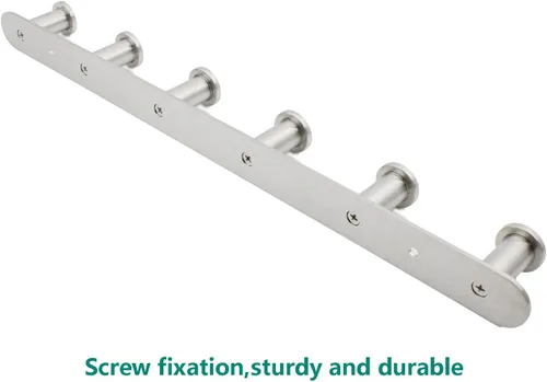 Vista 5 de Perchero montado en la pared, ganchos de acero inoxidable, perchero colgante de entrada resistente, perchero multiusos con 6 ganchos para plateado