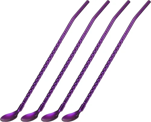 Vista 8 de uxcell Pajitas de cuchara de acero inoxidable, 4 pajitas de metal reutilizables de 8.6 pulgadas con mango largo para batidos y cócteles, color negro