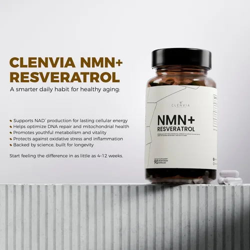 Vista 4 de Suplemento NMN premium con resveratrol – Fórmula de apoyo NAD+ de alta potencia – >99.7% de pureza – probado por terceros – Fabricado en Estados