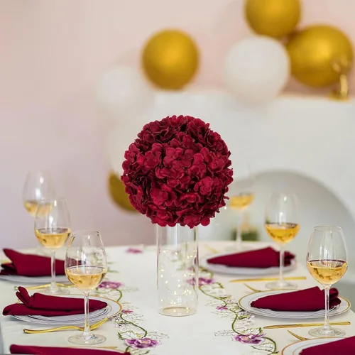 Vista 8 de BLOSMON Hydrangea Artificial Flowers Ball Centerpieces for Wedding, 6 Pcs Borgoña