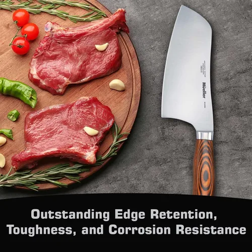 Vista 4 de Mueller - Cuchillo de carnicero de 7 pulgadas, cuchillo chino de verduras y carne para chef, de acero inoxidable alemán con mango ergonómico