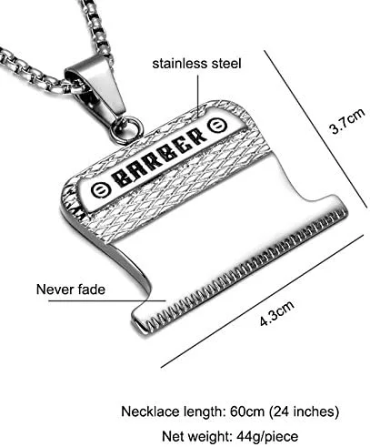 Vista 2 de PAURO Unisex Acero Inoxidable Barber Razor Shaver Peluquería Peluquería Colgante Collar Peine