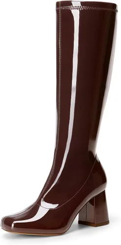 Vista 12 de DREAM PAIRS Botas Gogo para mujer, botas altas hasta la rodilla Negro y poliuretano.