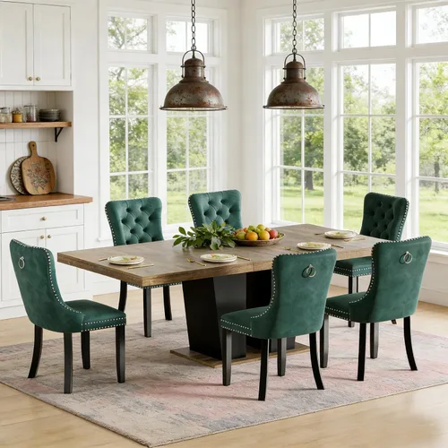Vista 15 de Mesa de comedor extensible de 78.74 pulgadas para 6 8 y 10 pulgadas, moderna mesa de comedor extensible de granja con base de doble pedestal, mesa