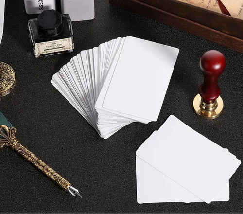 Vista 3 de 100 unidades en blanco blanco sublimación metal tarjeta de nombre gruesa 0.009 in impresión tarjeta de visita uso sublimación tinta y papel grabado