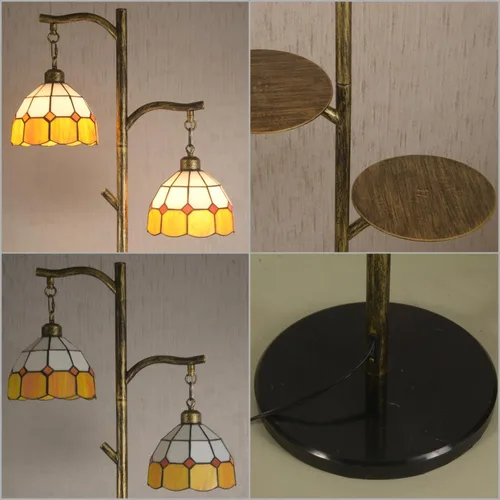 Vista 6 de beaysyty Lámpara de Pie de Estilo Tiffany de Vidrio Manchado Retro con Bandeja, Lámpara de Pie Ajustable, Lámpara de Pie de Temperatura