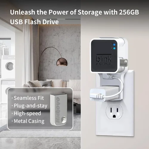 Vista 2 de Unidad flash USB Blink de 256 GB y soporte de pared para Blink Sync Module 2 con cable corto, ahorra espacio, sin cables desordenados, soporte