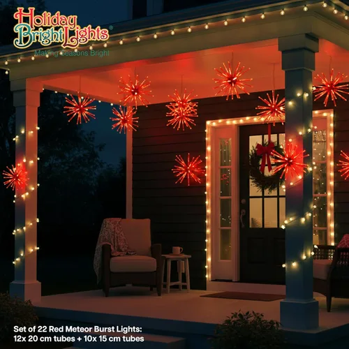 Vista 3 de Holiday Bright Lights Estrella colgante roja de 20 pulgadas con 224 luces LED para interiores y exteriores