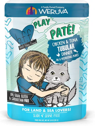 Vista 11 de Weruva B.F.F. PLAY - Best Feline Friend Paté Lovers, Aw Yeah!, Beef & Atún Ta Da! con carne de res y atún, bolsa de 3 onzas (paquete de 12)