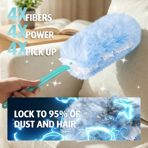 Vista 4 de 60 repuestos de plumero de 360° para Swiffer Duster con 2 asas mejoradas 60 recambios + 2 mangos