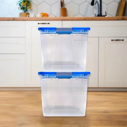 Vista 8 de HOMZ Compartimiento de almacenamiento transparente Snaplock con tapa, X Large Latching-64 Quart (Juego de 2), Azul, Paquete de 2 Tapa azul
