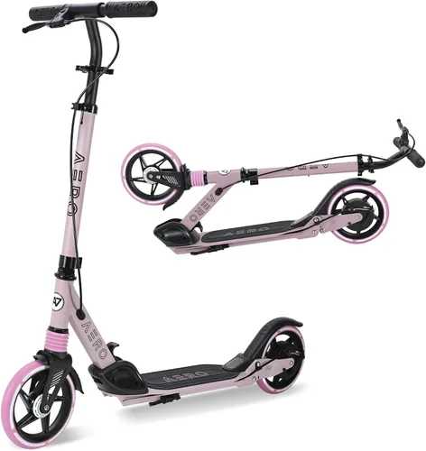 Vista 9 de AERO MOBILITY Big Wheel Kick Scooter for Kids 6-12, Teens & Adults A230L Negro con freno de disco