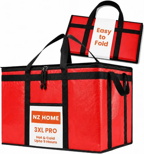 Vista 16 de Bolsa térmica XXL aislada y calentador de alimentos para entrega y compras de comestibles con parte superior con cremallera, color negro