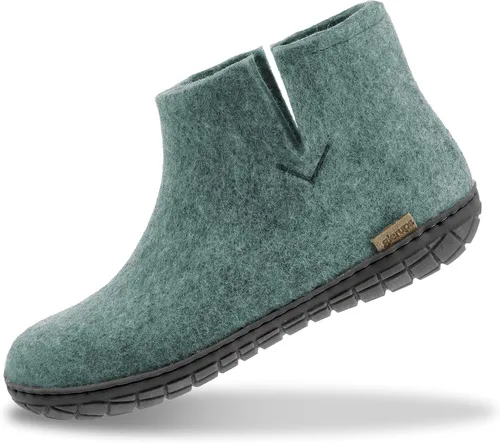 Vista 17 de Glerups Pantufla tipo bota unisex de mezcla de lana 100% de calidad con suela de goma Carbón