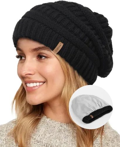 Vista 45 de FURTALK Gorros de invierno para mujer, con forro polar, gorro de punto holgado y cálido, gorro de esquí