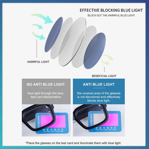 Vista 6 de Gafas de marco cuadrado grueso para mujeres y hombres, anteojos rectangulares gruesos, sin receta, lentes de luz azul para computadora