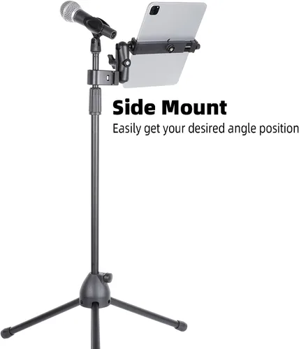 Vista 2 de Soporte para iPad – Soporte lateral para tableta para soporte de micrófono, doble 360 giratorio ajustable para iPad Pro 12.9 Air Mini y otras