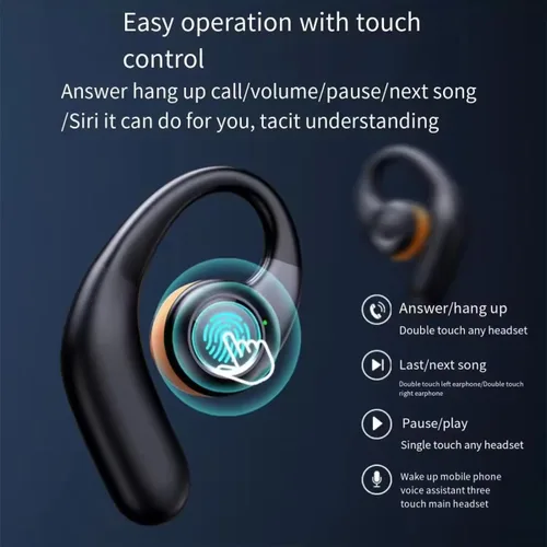 Vista 2 de Auriculares abiertos inalámbricos Bluetooth 5.3 conducción de aire en los oídos, IPX5 impermeables para deportes, micrófonos de llamada clara, Negro