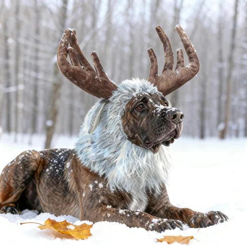 Vista 8 de Divertido disfraz de reno y alce para perro, bonita peluca peluda para Halloween y Navidad