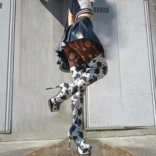 Vista 3 de Fandimeier Botas altas hasta el muslo para mujer, botas largas de talla grande, botas largas sobre la rodilla para mujer, con cremallera, botas