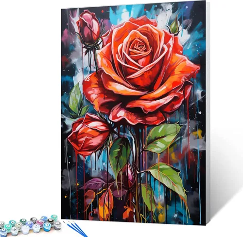Vista 9 de Kit de pintura por números de flores amarillas tropicales, 16 x 20 pulgadas, grafiti, girasoles, pintura colorida para garabatos, lienzo de pintura