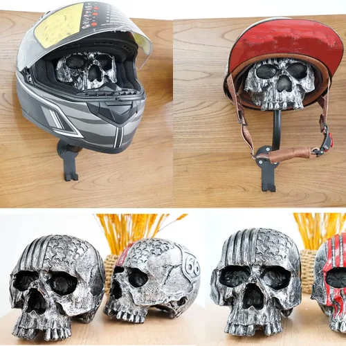 Vista 6 de Soporte para casco, soporte para casco de calavera, soporte de pared para casco con 2 ganchos, colgador de casco para abrigos, gorras, béisbol